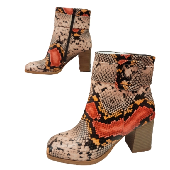 Pierre Dumas Cammy 3 Snakeskin Faux Leather Print Tan Orange Ankle Boot Sz 7.5 - Picture 8 of 12